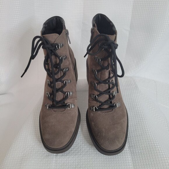 Lucky Brand Womens Size 8.5 Boots Suede Leather Lace-Up Zipper Chunky Heel Y2K - Picture 2 of 12